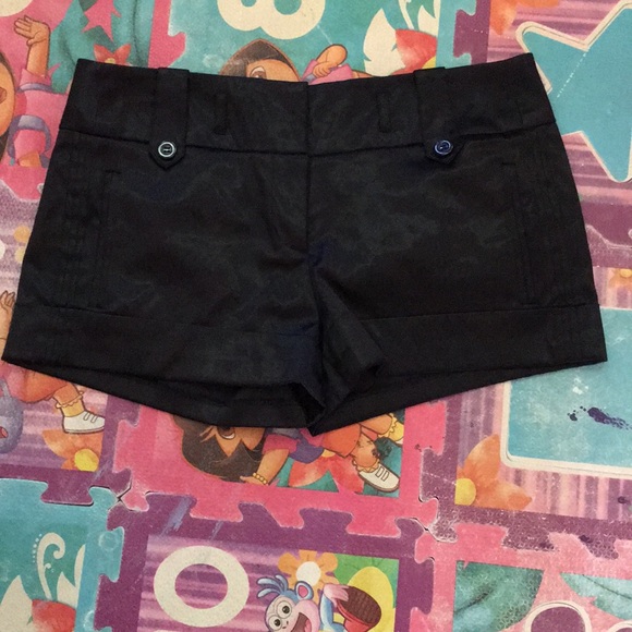 XOXO Black Satin Look Cuffed Shorts - Picture 1 of 7